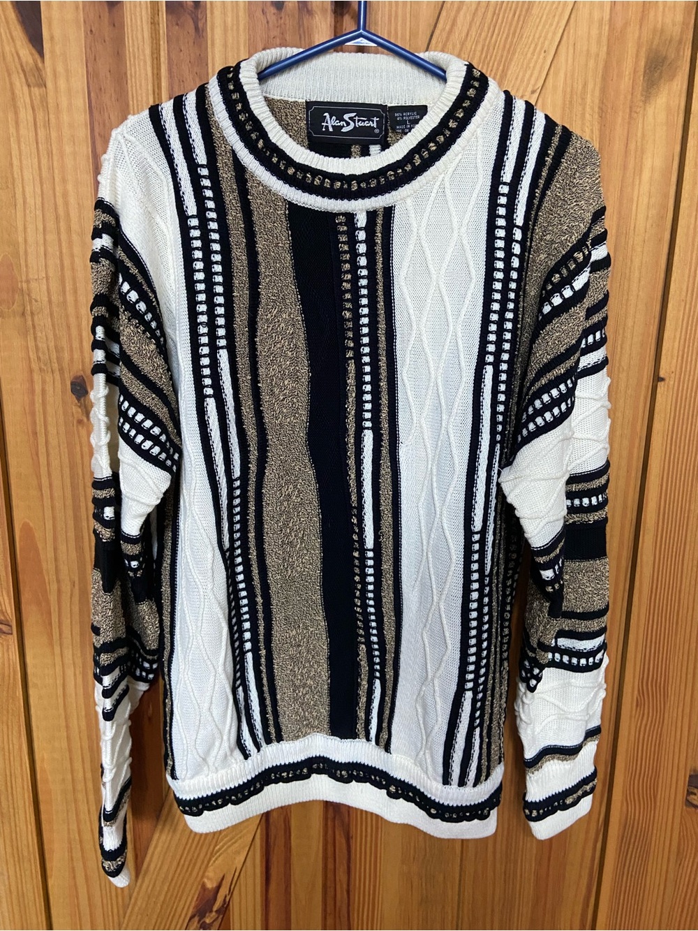 Vintage Alan Stuart Cream, Black & Coogi style Crewneck Sweater size large